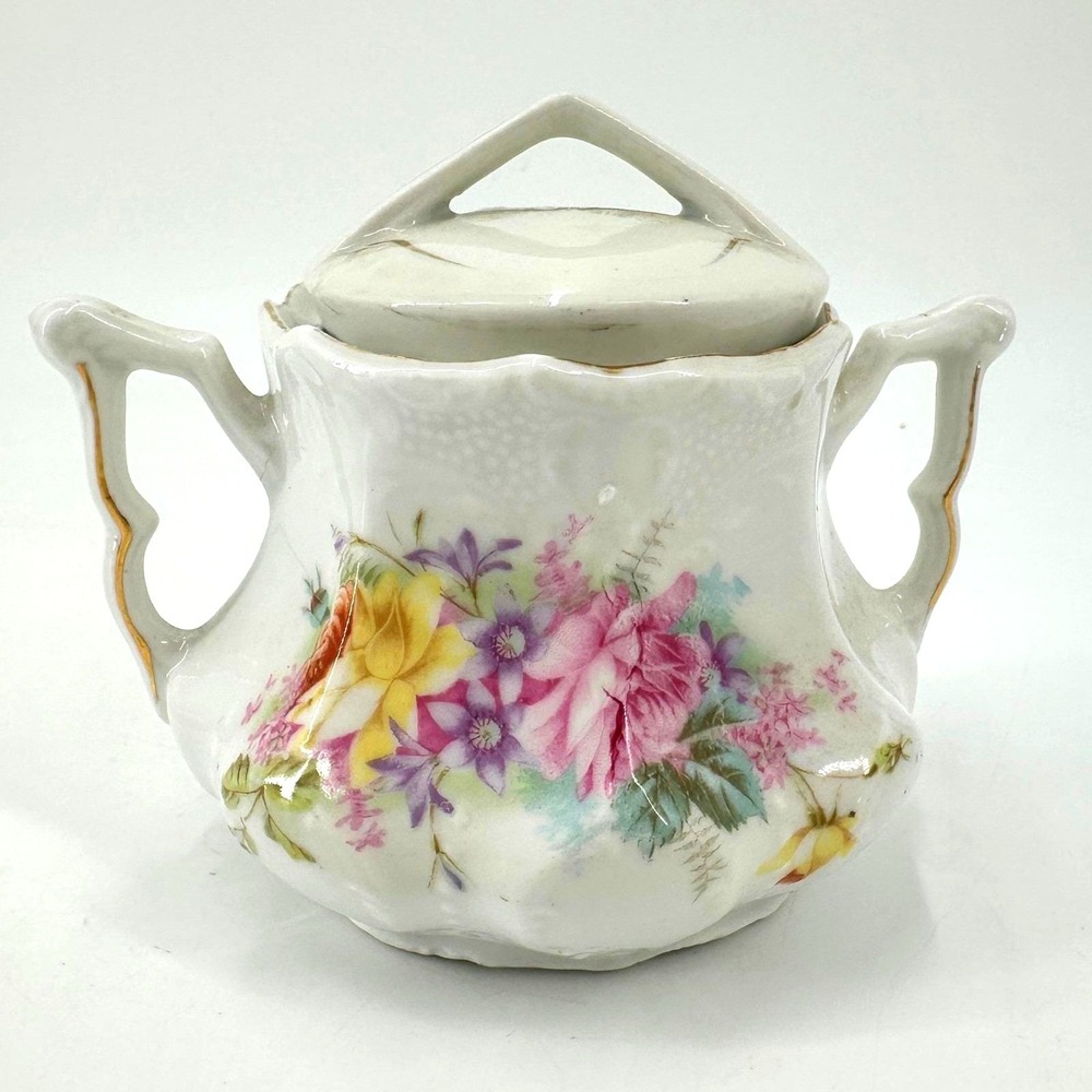 Vintage Floral Sugar Bowl Cottagecore Shabby Chic Tea Party Porcelain Decor‎